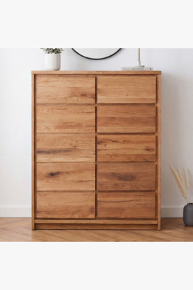 Hohe Kommode Wildeiche massiv 1 Tür 5 Schubladen natur